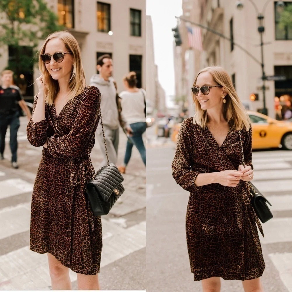 J. Crew Velvet Leopard Wrap Dress 0